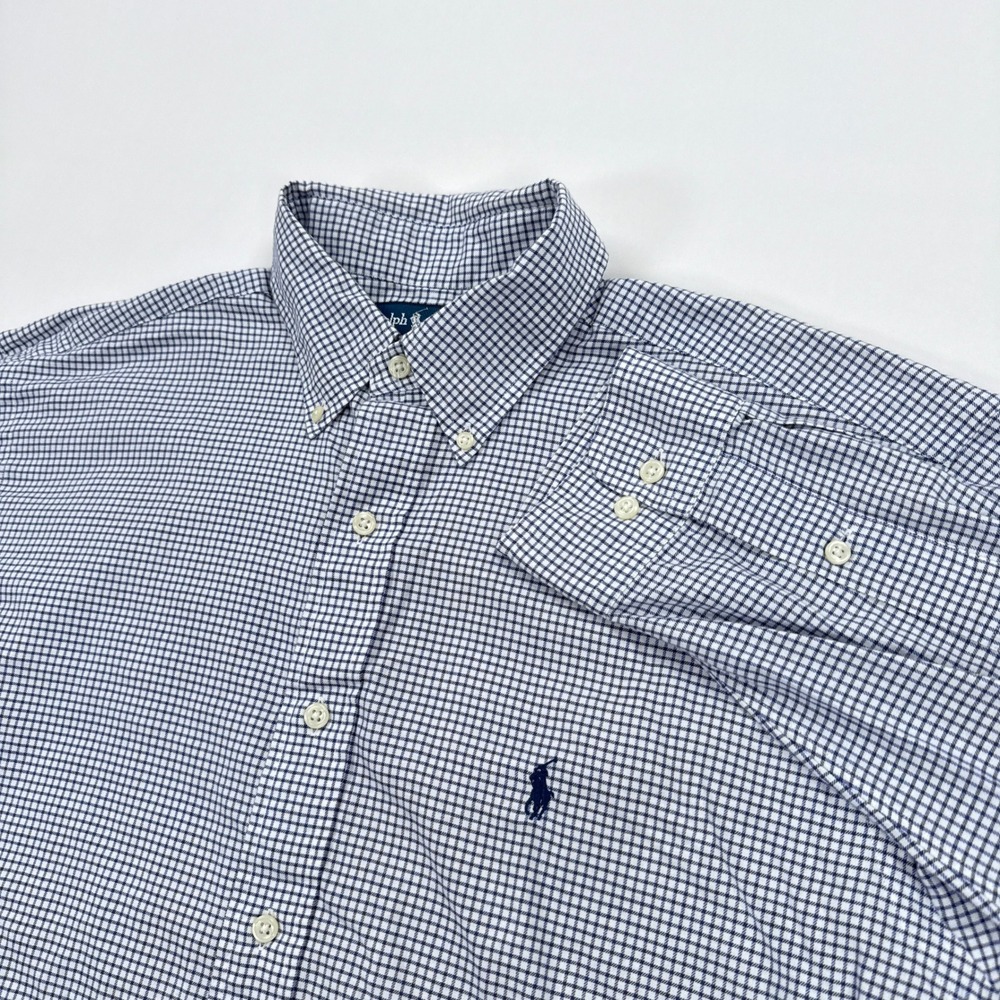 Ralph Lauren Mens Shirt 16 34/35 Blue White Yarmouth Check Cotton Preppy Classic